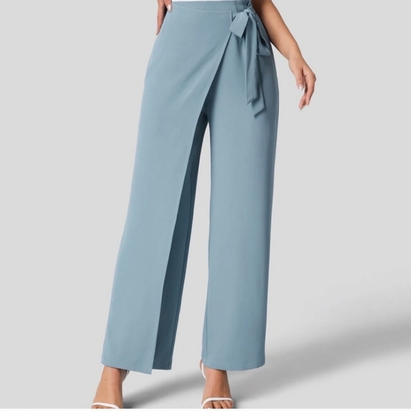 NEW Halara Blue High Waist Tie Side Zip Wide Leg Work Pants Size XL Petite - Picture 1 of 5